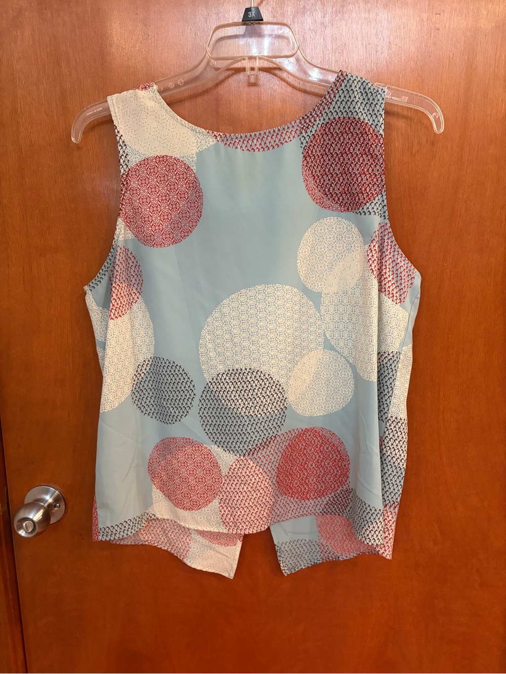 Renee C. Blue Sleeveless Circle-Print Camisole with Red and Cream Accents